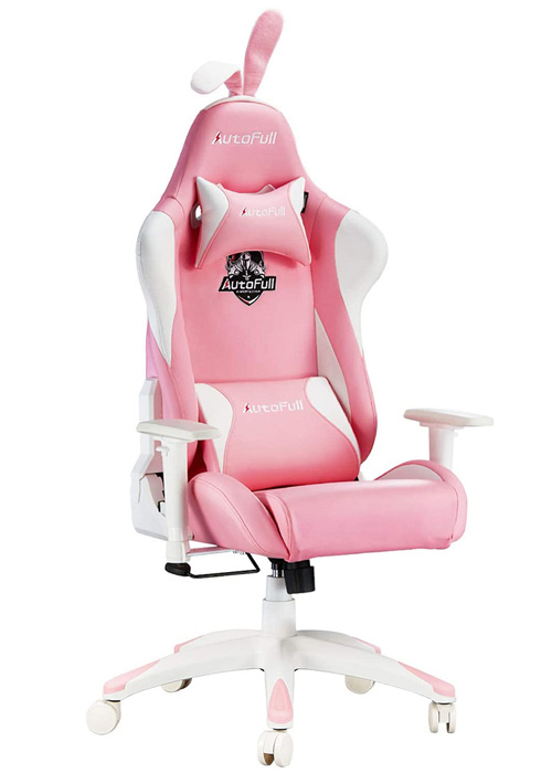 AutoFull Pink Bunny PU Leather Best Girls Gaming Chair Rabbit Ears Style Computer Chair, E-Sports Swivel Chair, AF055PUW